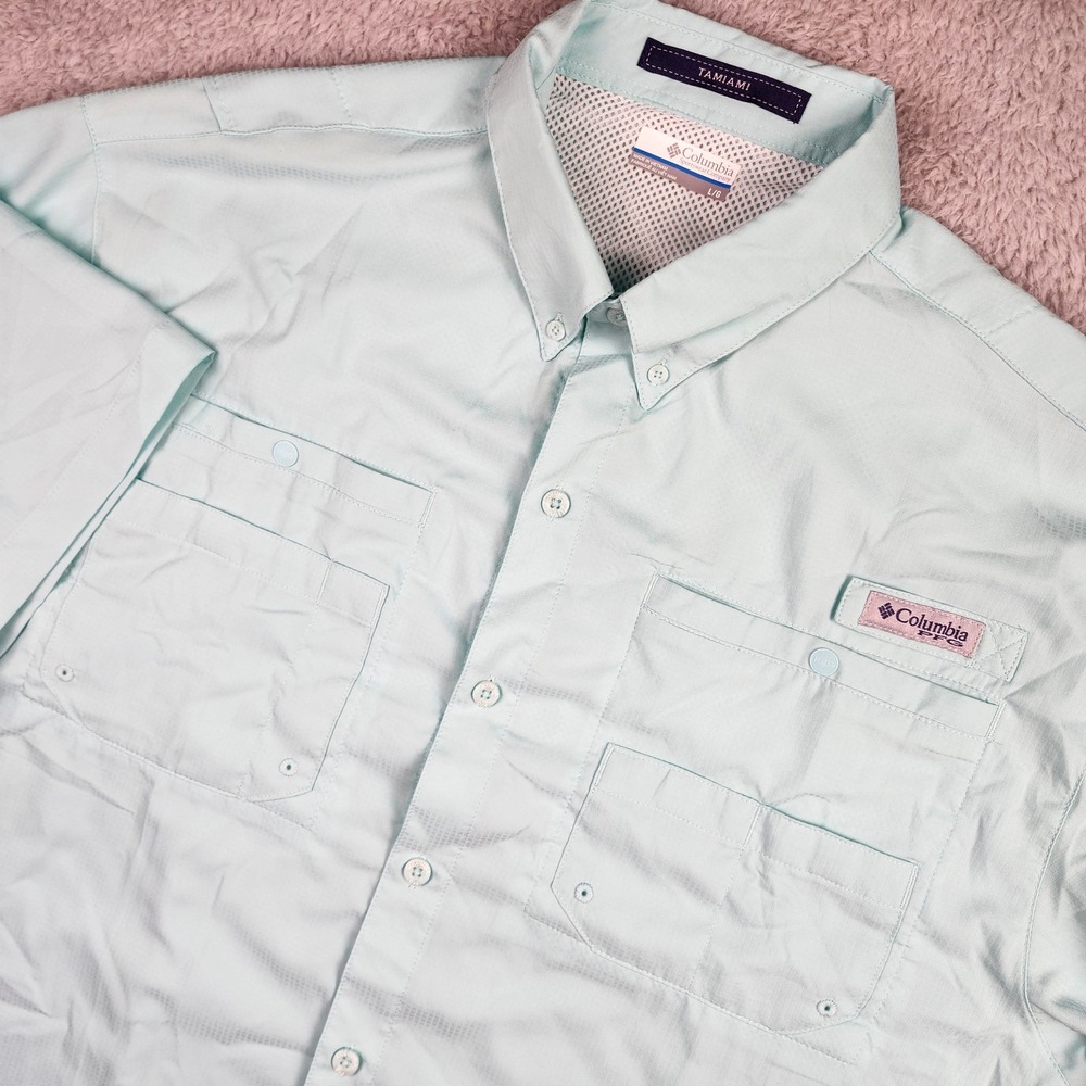 Columbia Tamiami Fishing Shirt Mens Large Mint Green PFG Omni Shade SS Vented